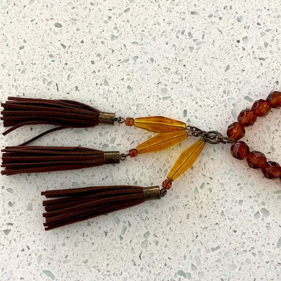 Coldwater Creek Amber Bead Tassel Necklace - Picture 6 of 8